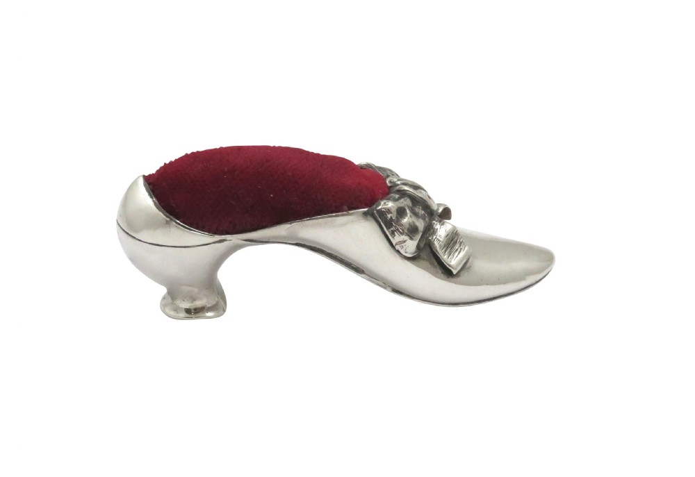 Large Antique Edwardian Sterling Silver Shoe Pin Cushion 1904 View X
