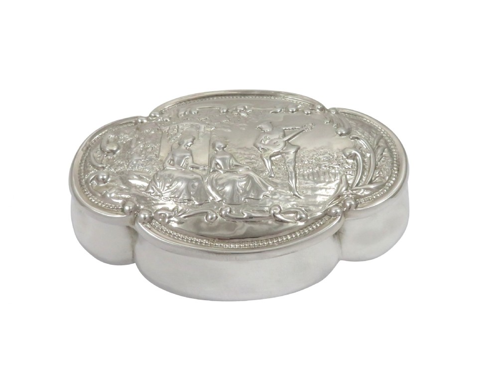 Antique Victorian Sterling Silver 'Music Lesson' Trinket Box 1899 View IX