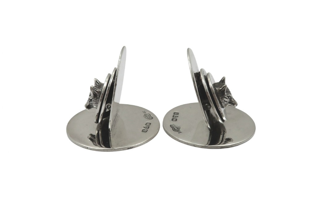 Pair of Antique Sterling Silver Fox Menu Holders 1912 View V