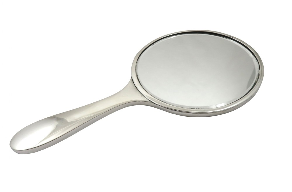 Antique Sterling Silver & Blue Enamel Hand Mirror 1927 View V