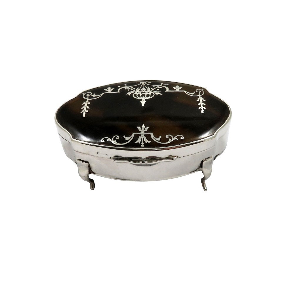 Antique Sterling Silver & Tortoiseshell Trinket Box 1916