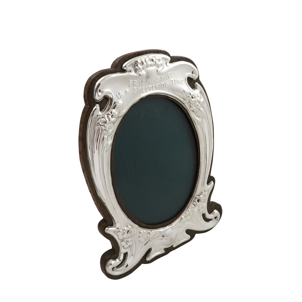 Antique Art Nouveau Sterling Silver Photo Frame 1904 - Friendship is a Sheltering Tree