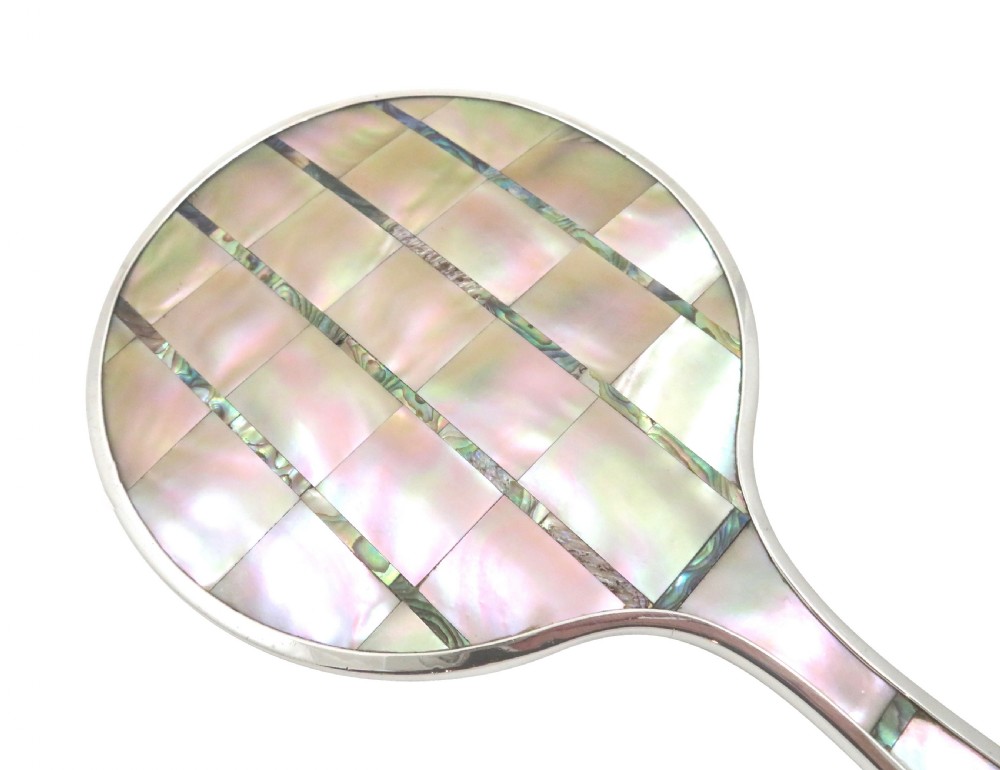 Antique Sterling Silver & Mother of Pearl Hand Mirror 1922 View V