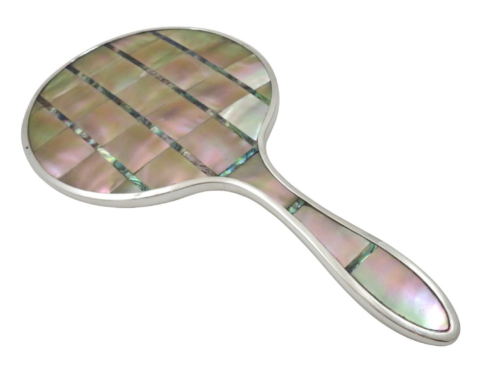 Antique Sterling Silver & Mother of Pearl Hand Mirror 1922 View IX