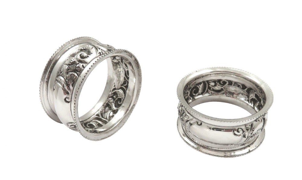 Pair of Antique Victorian Sterling Silver Napkin Rings in Case 1899 View II