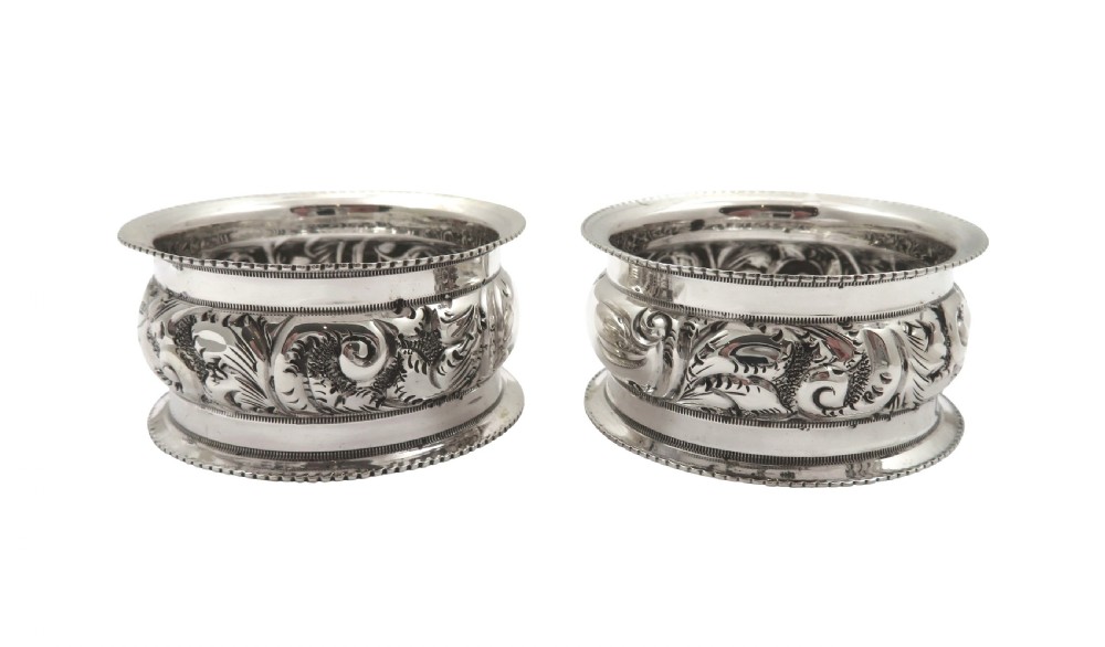 Pair of Antique Victorian Sterling Silver Napkin Rings in Case 1899 View IV