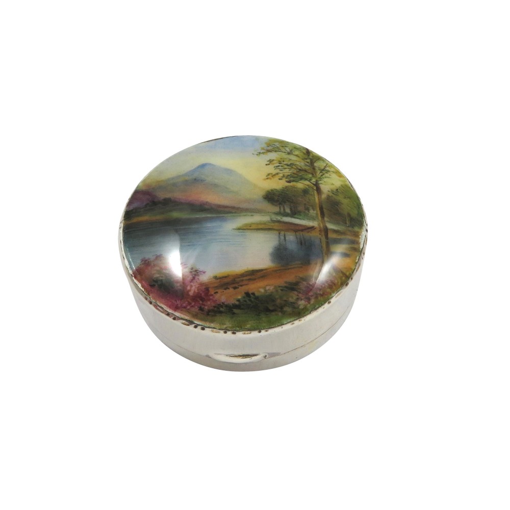 Antique Sterling Silver & Enamel Powder / Pill Box 1930