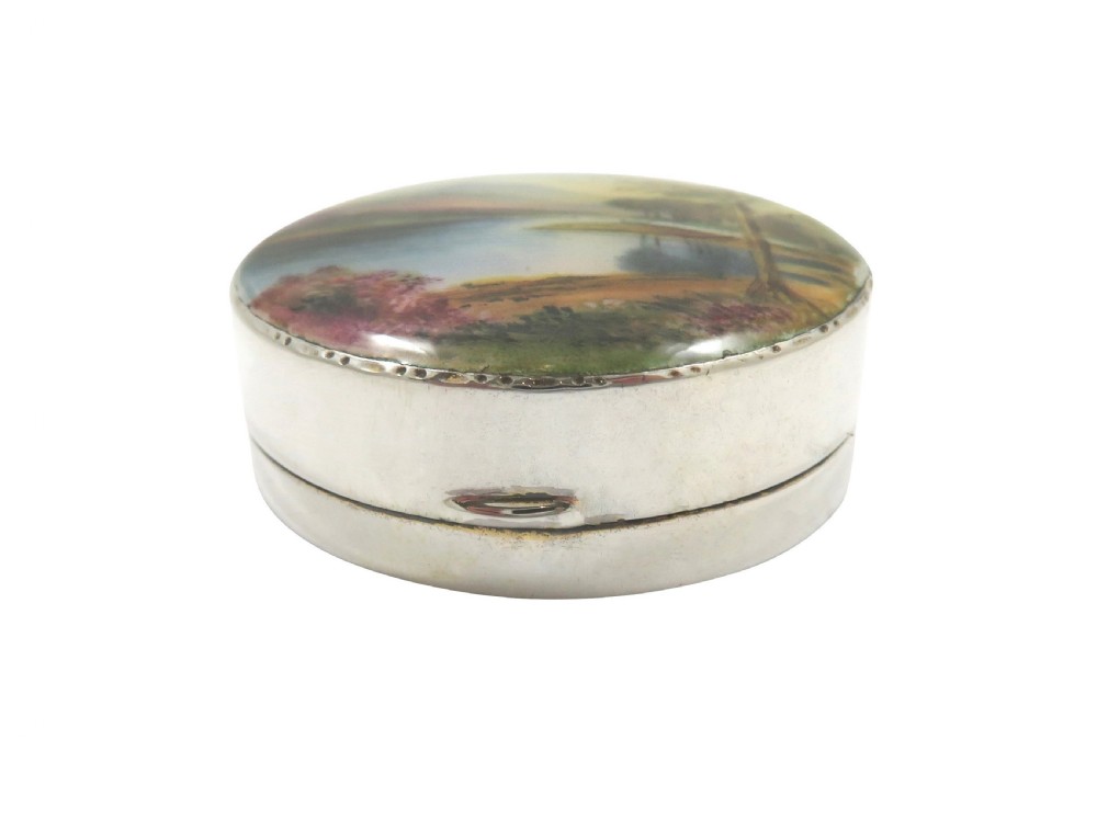Antique Sterling Silver & Enamel Powder / Pill Box 1930 View V