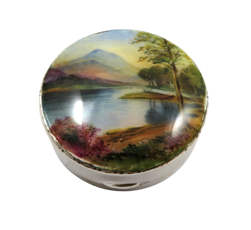 Antique Sterling Silver & Enamel Powder / Pill Box 1930 View IX