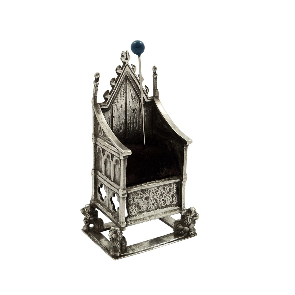 Antique Edwardian Sterling Silver Chair / Throne Pin Cushion 1910