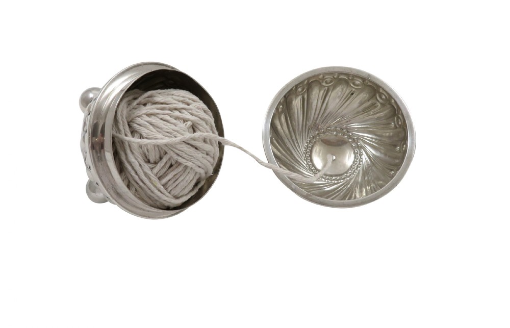 Antique Victorian Sterling Silver String Box / Holder 1892 View VIII