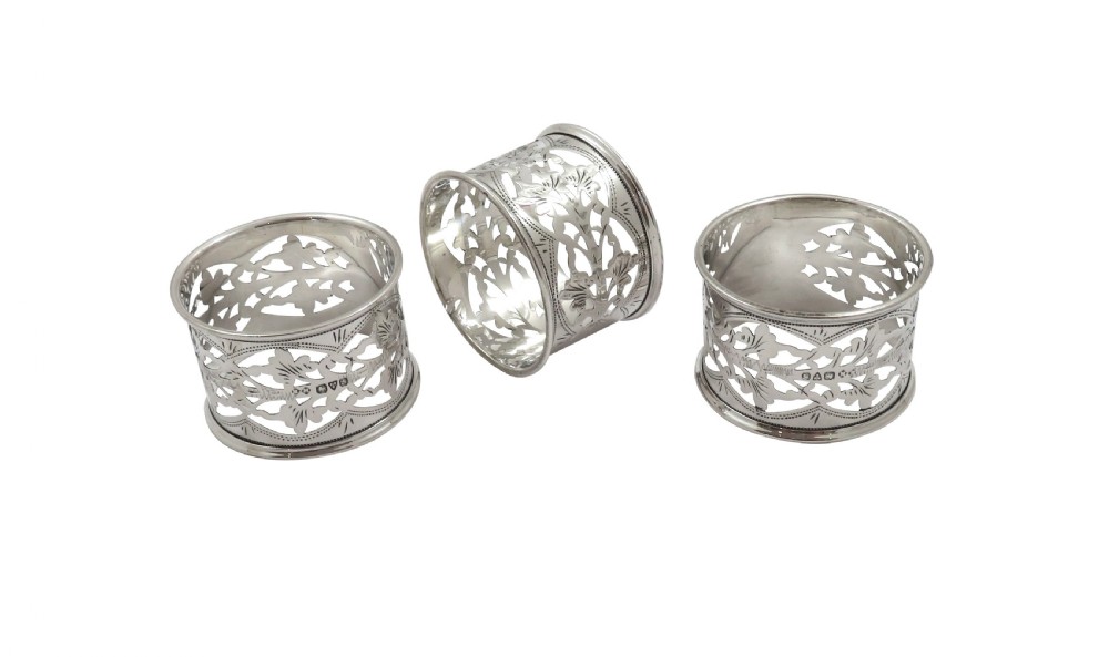 Set of 6 Antique Edwardian Sterling Silver Napkin Rings in Case 1909 View VI