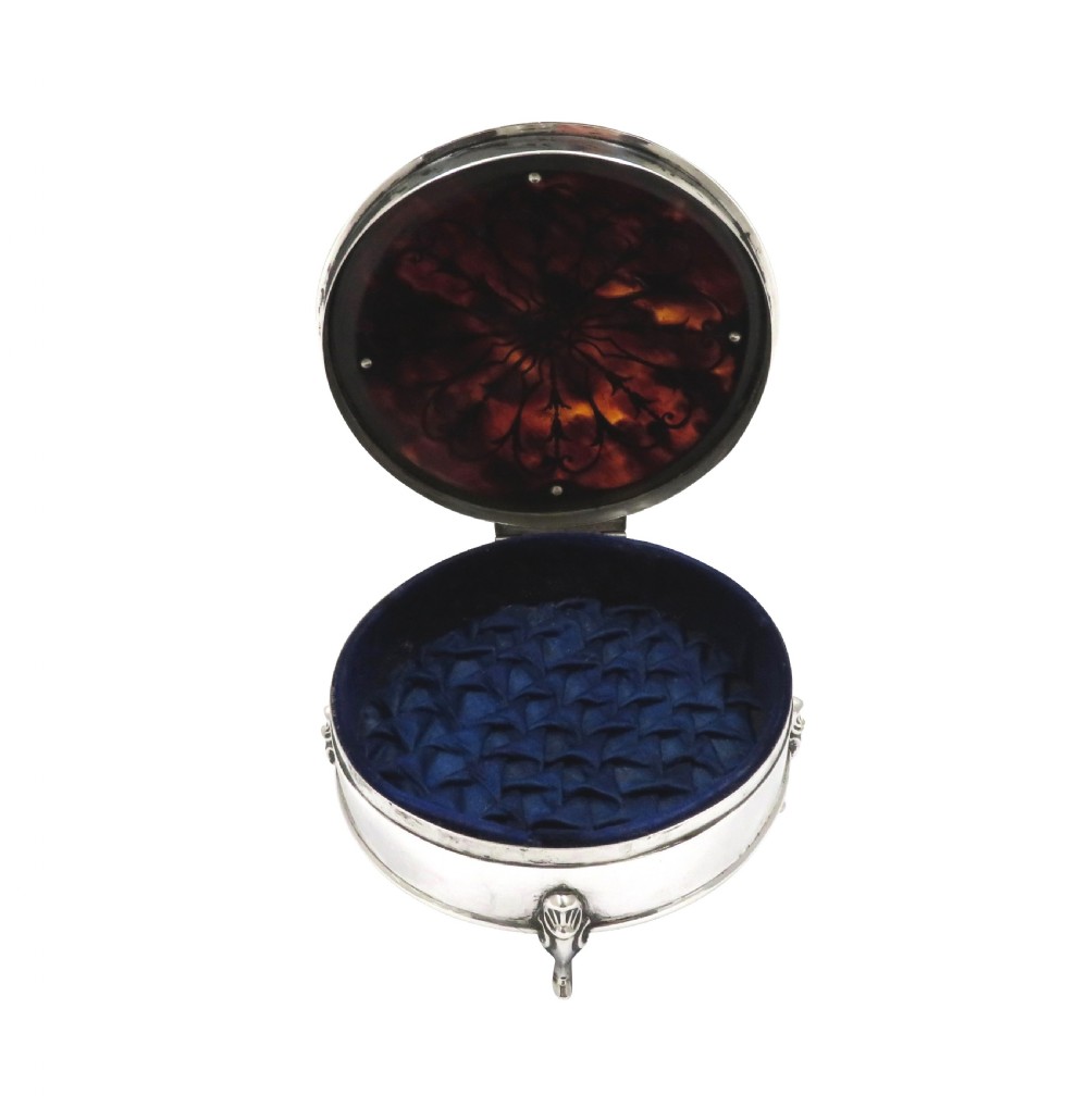 Antique Sterling Silver & Tortoiseshell Trinket Box 1912 View V