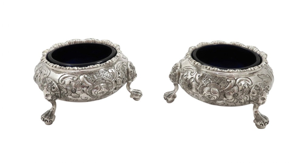 Pair of Antique Victorian Sterling Silver Salts with Liners 1855 View VI