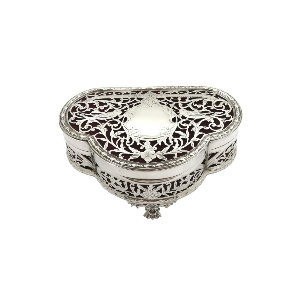 Antique Sterling Silver Pierced Trinket Box - Birds -  1916