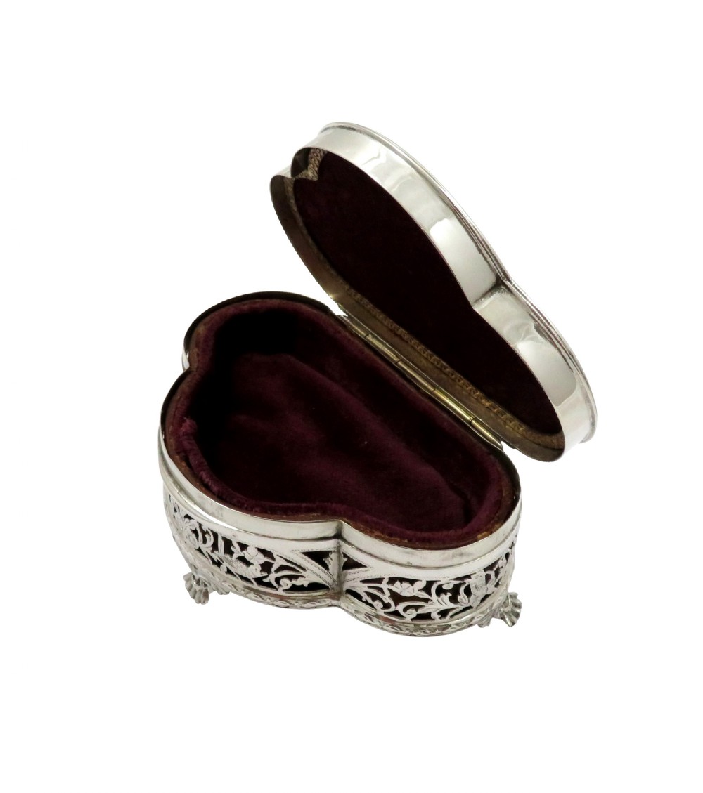 Antique Sterling Silver Pierced Trinket Box - Birds -  1916 View II