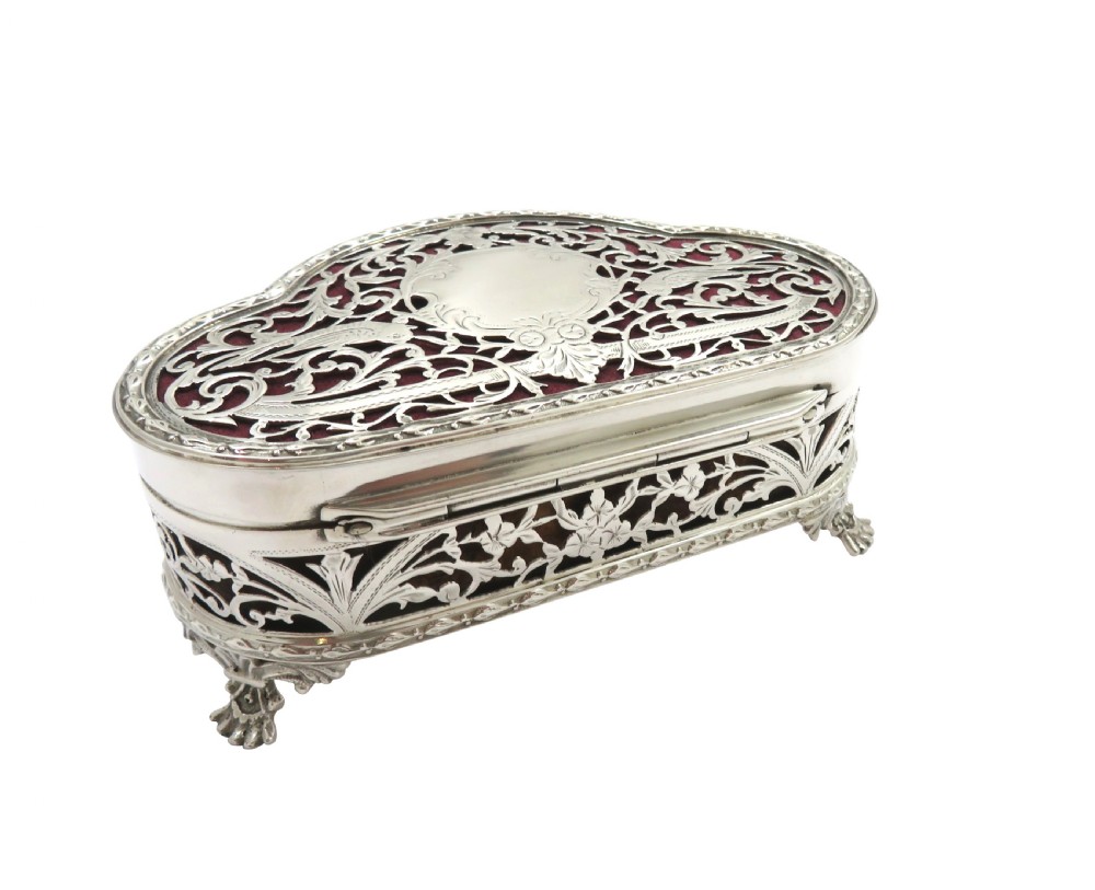 Antique Sterling Silver Pierced Trinket Box - Birds -  1916 View VI