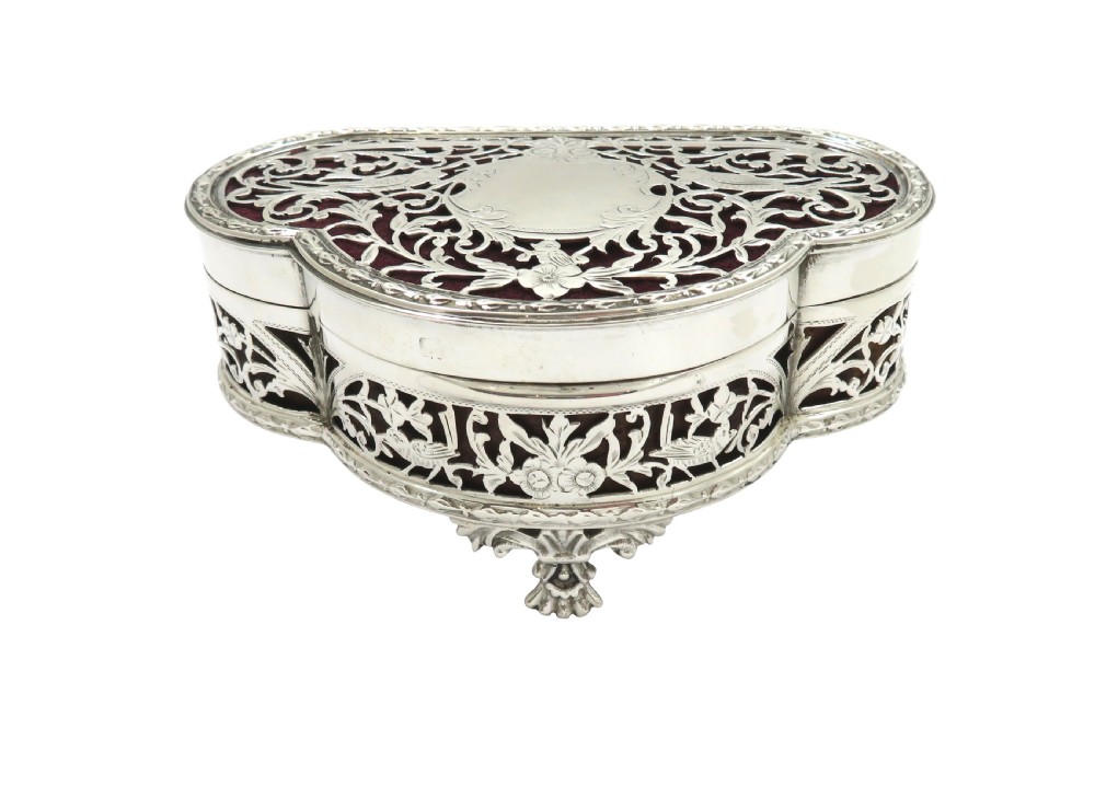 Antique Sterling Silver Pierced Trinket Box - Birds -  1916 View IX