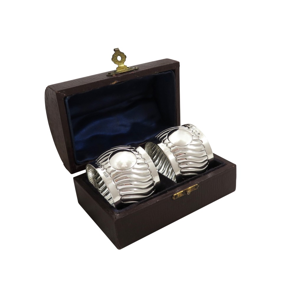 Pair of Antique Victorian Sterling Silver Napkin Rings in Case 1887