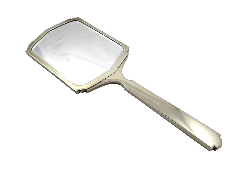 Genuine Antique Art Deco Sterling Silver & Blue Enamel Hand Mirror c1930 View VII