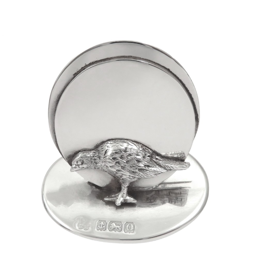 Pair of Antique Sterling Silver Duck & Woodcock Menu Holders 1913 View III