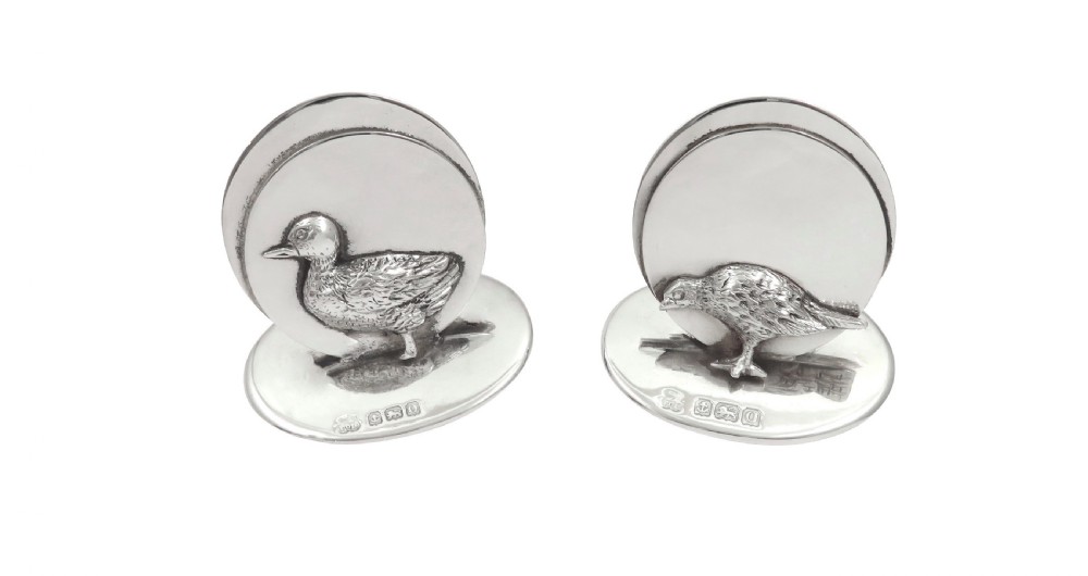 Pair of Antique Sterling Silver Duck & Woodcock Menu Holders 1913 View VIII