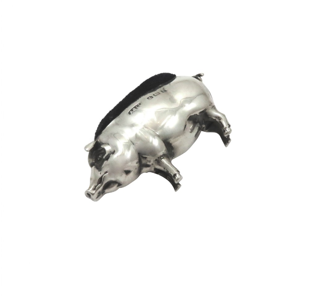 Antique Edwardian Sterling Silver Pig Pin Cushion 1906 View IV