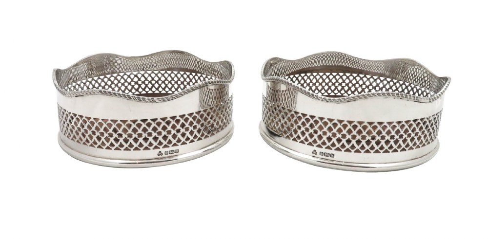 Pair of Vintage Sterling Silver Wine/Champagne Coasters 1982 View IV