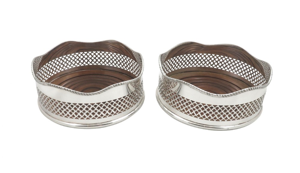 Pair of Vintage Sterling Silver Wine/Champagne Coasters 1982 View VI