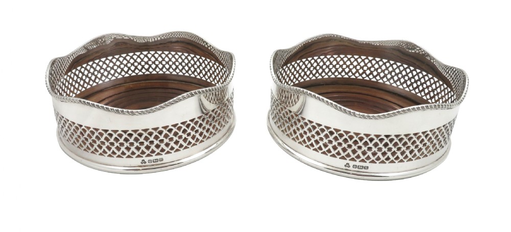 Pair of Vintage Sterling Silver Wine/Champagne Coasters 1982 View VIII