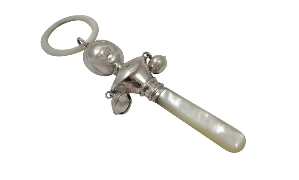 Antique Sterling Silver 'Dolly' Baby Rattle 1915 View III