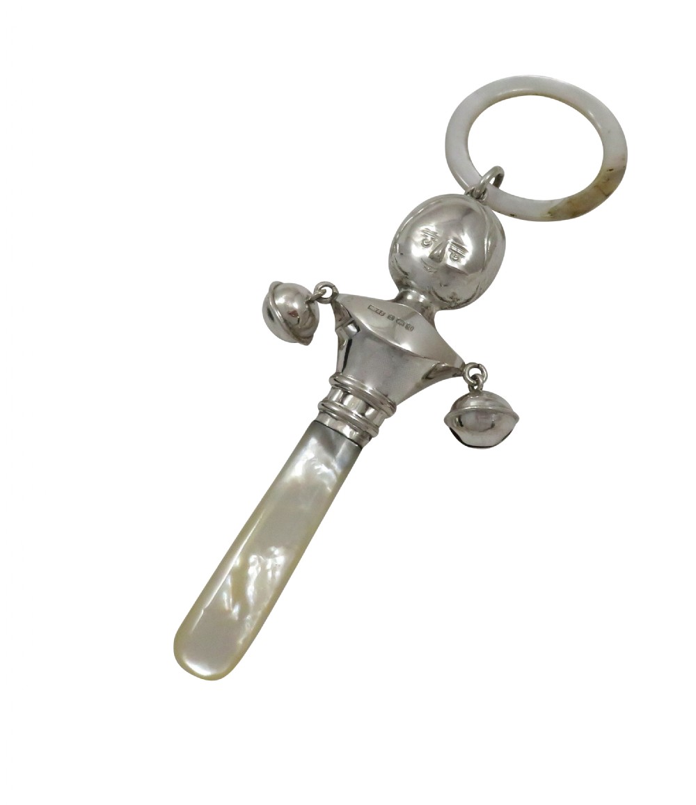 Antique Sterling Silver 'Dolly' Baby Rattle 1915 View IV