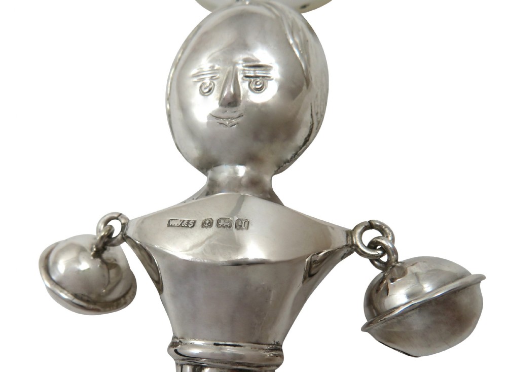 Antique Sterling Silver 'Dolly' Baby Rattle 1915 View V