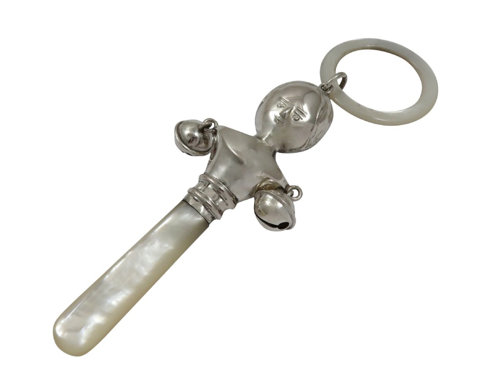 Antique Sterling Silver 'Dolly' Baby Rattle 1915 View VI