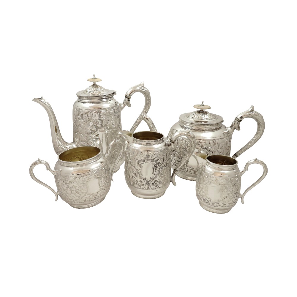 Superb Antique Edwardian Sterling Silver 5 Piece Tea & Coffee Set - 1901/1908