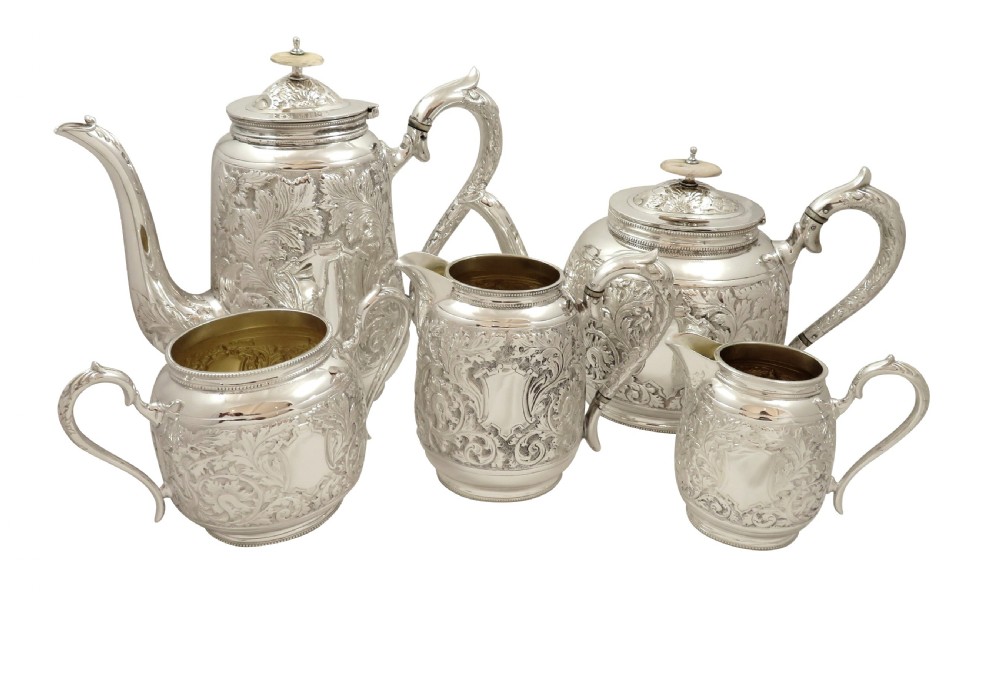Superb Antique Edwardian Sterling Silver 5 Piece Tea & Coffee Set - 1901/1908 View XII