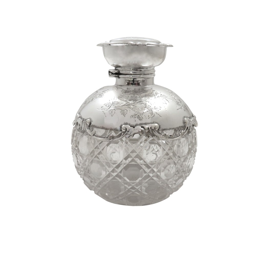 Antique Edwardian Sterling Silver & Cut Glass Perfume / Scent Bottle 1909