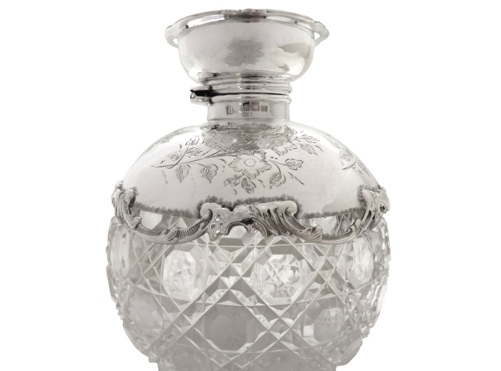 Antique Edwardian Sterling Silver & Cut Glass Perfume / Scent Bottle 1909 View V
