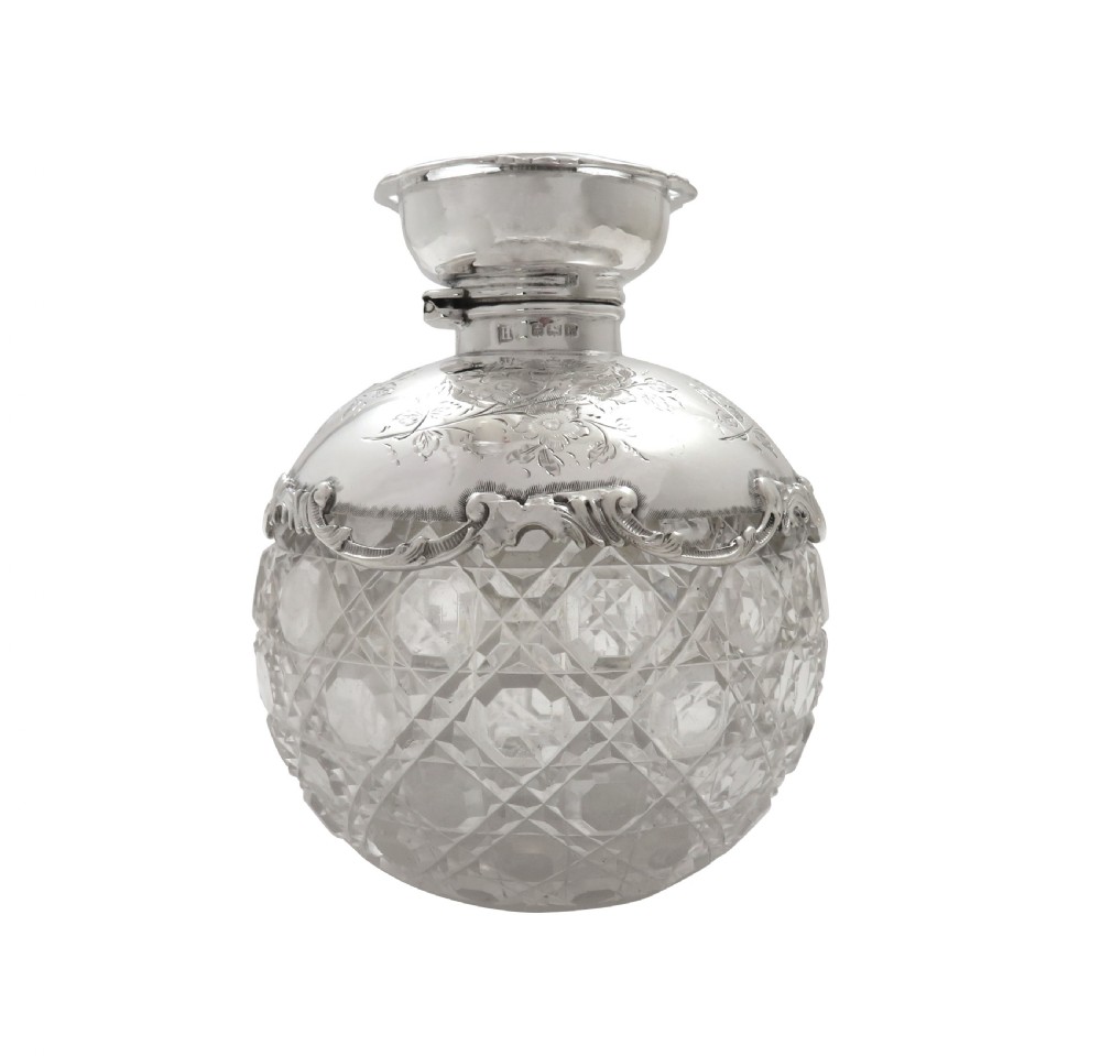 Antique Edwardian Sterling Silver & Cut Glass Perfume / Scent Bottle 1909 View VI