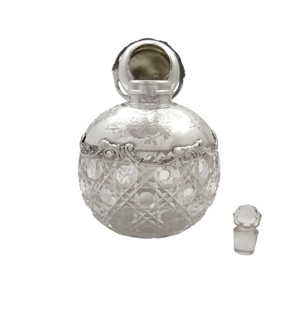 Antique Edwardian Sterling Silver & Cut Glass Perfume / Scent Bottle 1909 View VII
