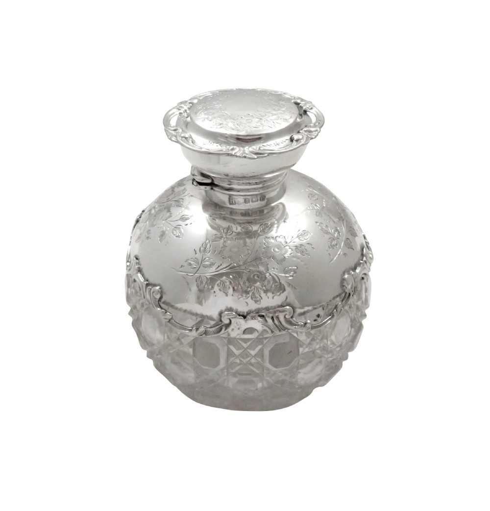 Antique Edwardian Sterling Silver & Cut Glass Perfume / Scent Bottle 1909 View XI