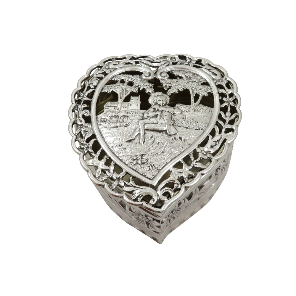 Antique Victorian Sterling Silver Heart Trinket Box 1899