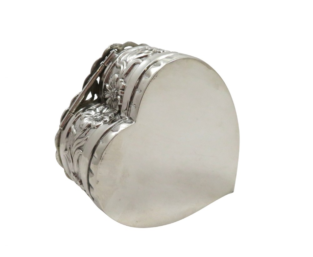 Antique Victorian Sterling Silver Heart Trinket Box 1899 View V