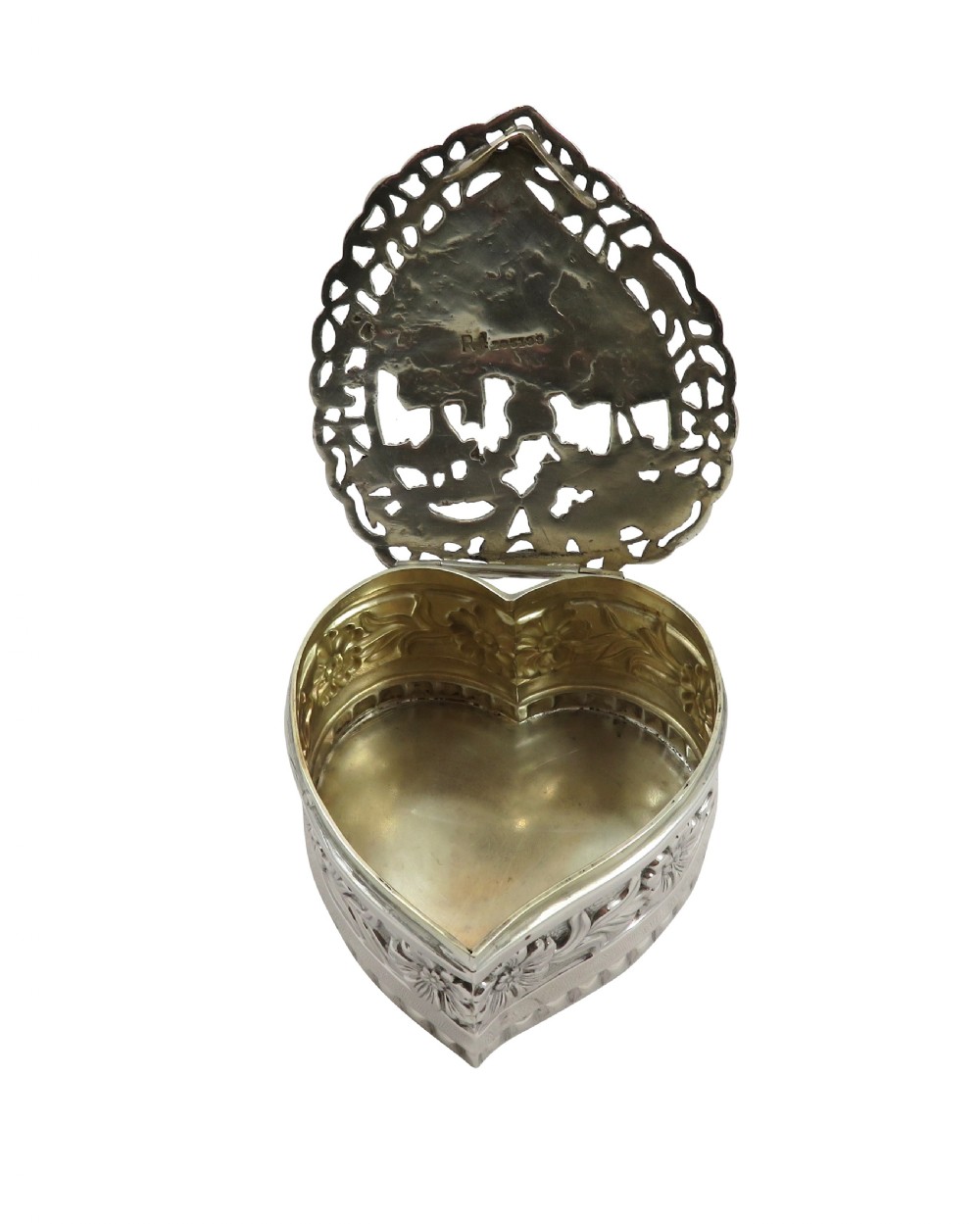 Antique Victorian Sterling Silver Heart Trinket Box 1899 View VI