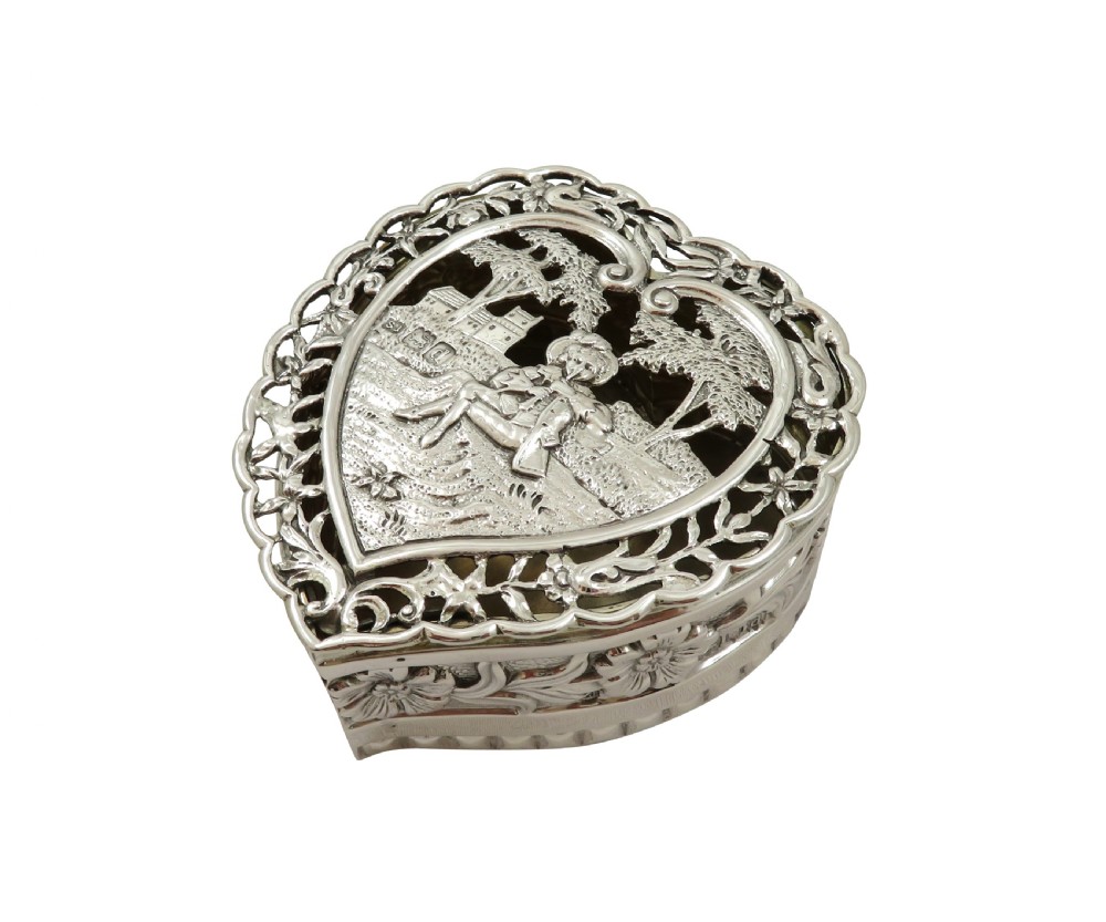 Antique Victorian Sterling Silver Heart Trinket Box 1899 View VII