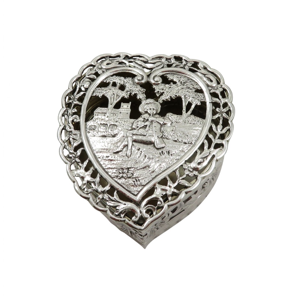 Antique Victorian Sterling Silver Heart Trinket Box 1899 View IX