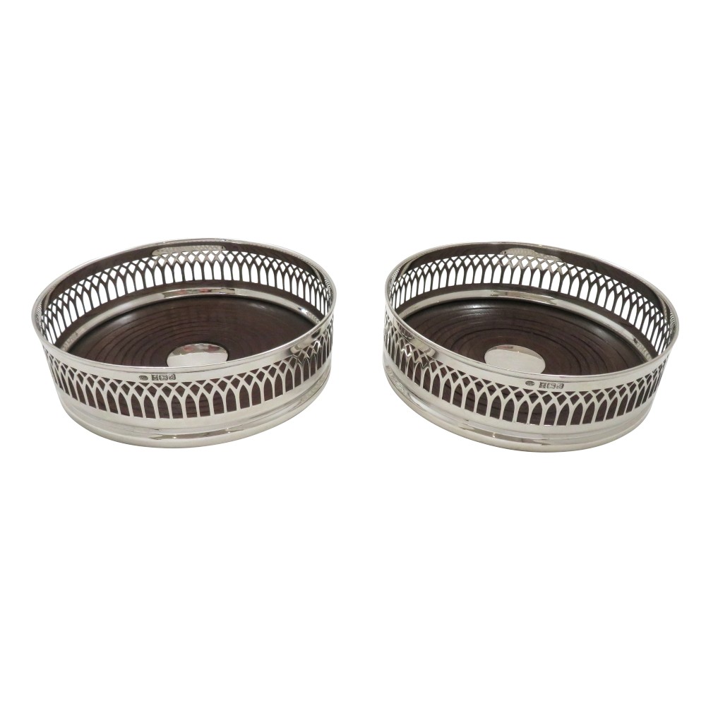 Pair of Vintage Sterling Silver Wine Bottle Coasters 