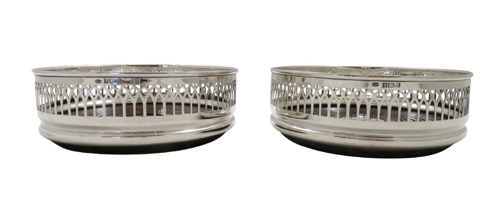 Pair of Vintage Sterling Silver Wine Bottle Coasters  View II