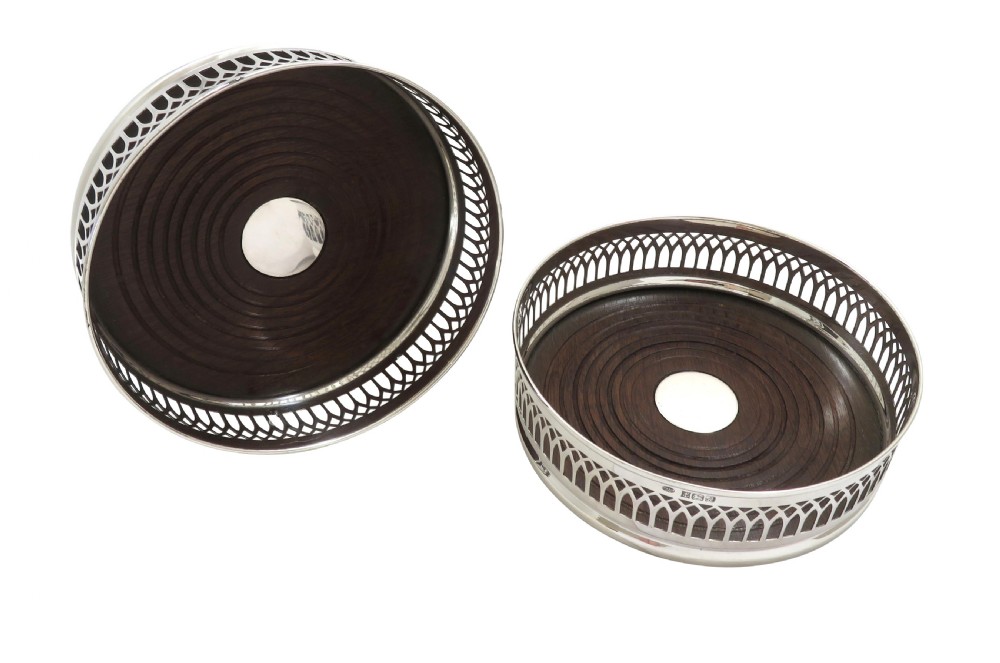 Pair of Vintage Sterling Silver Wine Bottle Coasters  View III