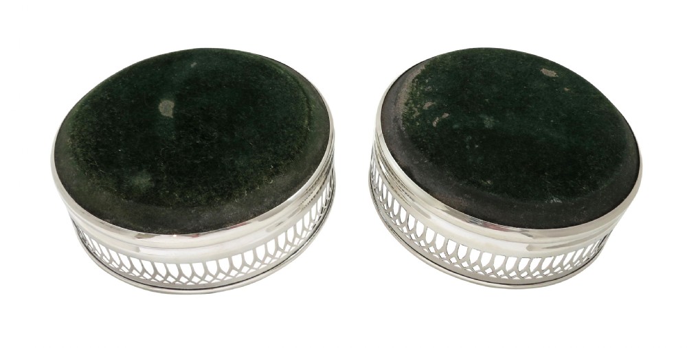Pair of Vintage Sterling Silver Wine Bottle Coasters  View V